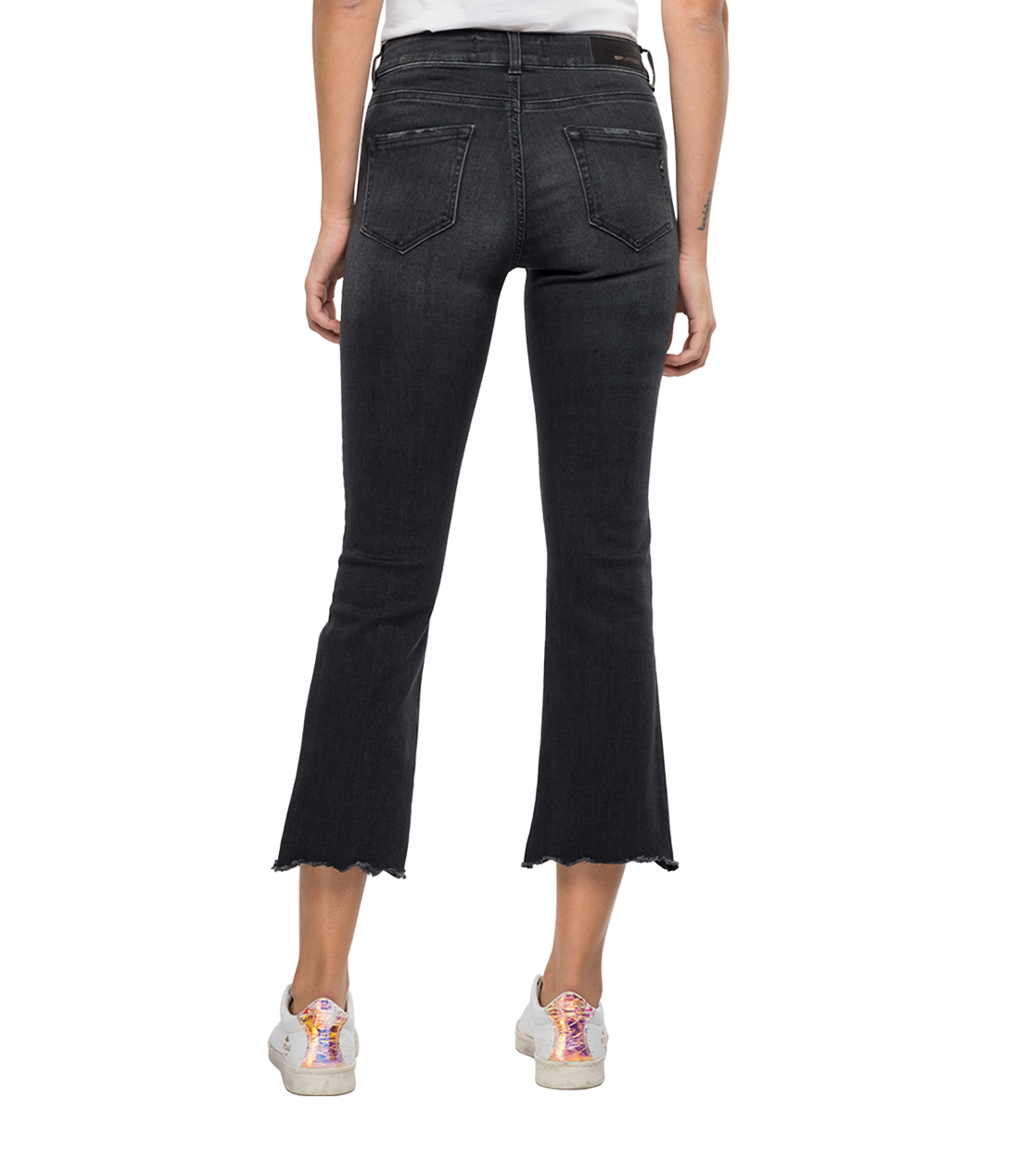 10OZブラックオーバーダイブラックストレッチフレアクロップレッグデニムFAABY FLARE CROP 詳細画像 ブラック 2